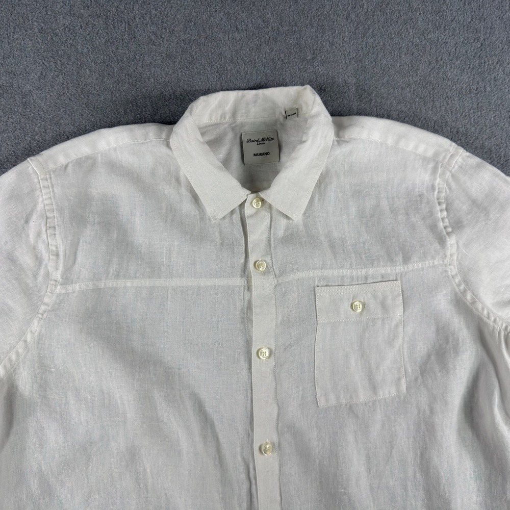 Murano Button Front Shirt Mens L White Baird McNutt Linen Short Sleeve‎